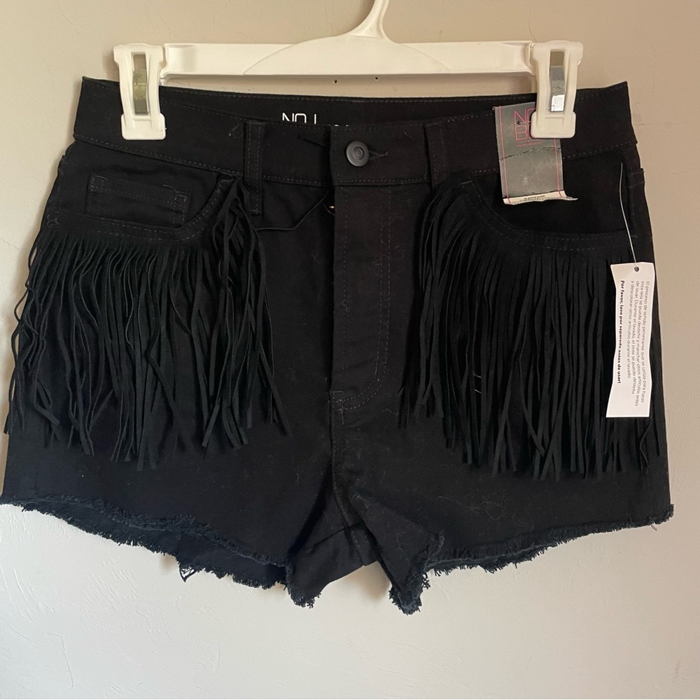 No Boundaries Black Fringe Denim Shorts